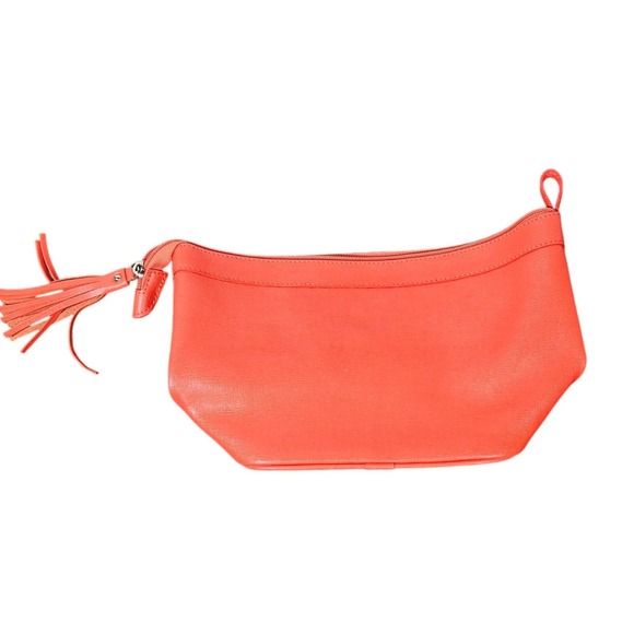 Valentina‎ Leather Pouch Clutch Bag Red Italian Made Tassel Accent Orange Coral